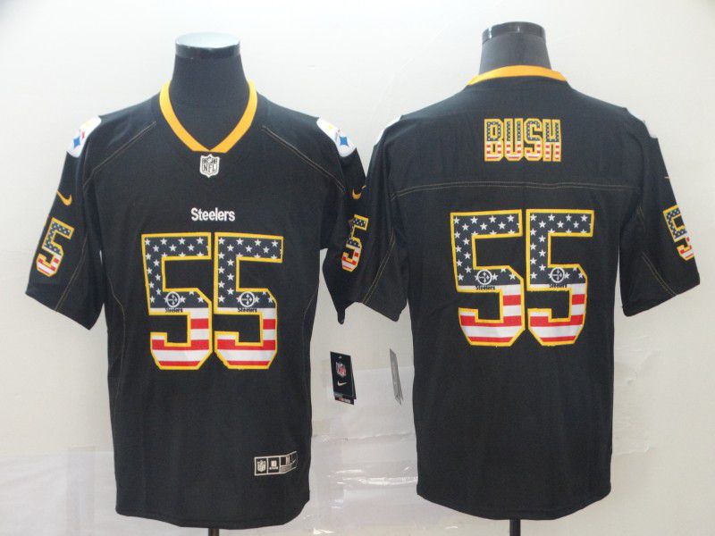 Men Pittsburgh Steelers 55 Bush Nike USA Flag Fashion Black Color Rush Limited NFL Jersey